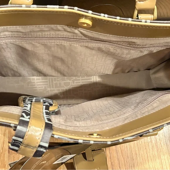 Diane Von Furstenberg Logo Large Fashion Laptop Tote Bag Olive & Camel 18x13x5 - Picture 5 of 12